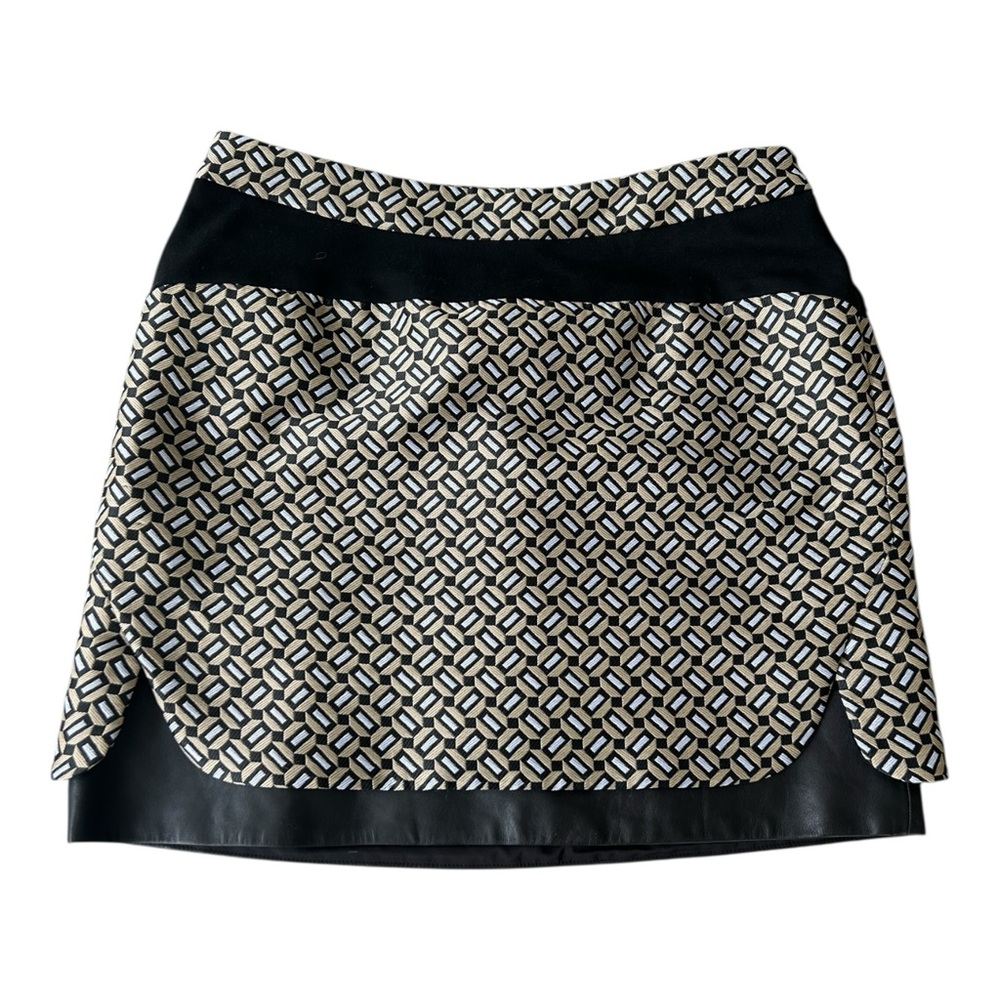 Diane von Furstenberg Coletta Leather Trimmed Jacquard Mini Skirt Sz 6 Designer